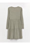 Green Crew Neck Patterned Long Sleeve Maternity Dress - 7