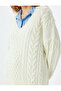 Hair Knitting Textured Long Sleeve Oversized V-Neck Sweater - 5