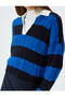 Polo Neck Knitwear Sweater Hair Knit Textured Buttoned Color Contrast - 5