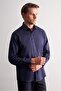 Navy Blue Half Italian Collar Satin Long Sleeve S Slim Fit 100% Cotton Shirt 1004255188 - 3
