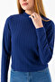 Women's Mock Neck Long Sleeve Textured Blouse Navy Blue - 26158 - 2