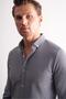 Navy Blue-White Smart Button Collar Long Sleeve Pocketless Slim Fit Casual Shirt 1004255165 - 4