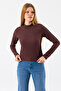 Women's Mock Neck Long Sleeve Textured Blouse Brown - 26158 - 3