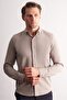 Men's Stone Color Long Sleeve Buttoned Collar Textured Cotton Slim Fit Shirt 1004255267 - 3