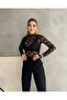 Women's long sleeve see-through snap-up bodysuit blouse - 4
