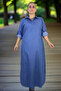 Polo Neck Foldable Sleeves Two Side Slits Detail Comfortable Fit Plus Size Denim Dress - 4