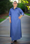 Polo Neck Foldable Sleeves Two Side Slits Detail Comfortable Fit Plus Size Denim Dress - 5
