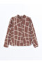 Stand Collar Patterned Oversize Women's Blouse - 5