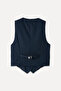 Women's Navy Blue Fitted Sleeveless Casual Jacket - 5