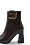 Women's Side Zipper Gold Belt Buckle Heeled Boots - 8