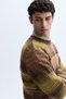 Men's Brown Striped Crew Neck Textured Sweater - 3