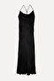 Women's Black Degaje Collar Backless Satin Long Dress - 5