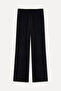 Women's Black Wide Leg Velvet Textured Elastic Waist Pants