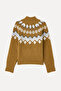 Women's Beige Jacquard Loose Fit Turtleneck Sweater - 5