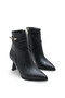 Women's Side Zipper Gold Detailed Heeled Boots - 3