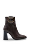 Women's Side Zipper Gold Belt Buckle Heeled Boots - 3