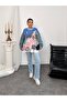 Hatunatila Patterned Crew Neck Denim Sleeve Long Sweater - 4770-10 - 4