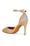 Women Pearls & Sequins Embellished Stiletto Sandals in Gold - 3