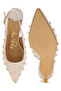 Women Stud Embellished Kitten Heels in Beige - 4