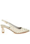 Women Heart-Shaped Rhinestone Studded Slingbacks in Beige - 2