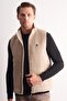 Beige Mock Neck Zippered Casual Slim Fit Quilted Vest 1009255103 - 3