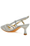 Women Kitten Heel Slingback Sandals in Silver - 3
