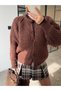 Buttoned Selanik Knitted Brown Cardigan - 2