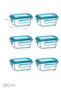 4376 Set of 6 Leakproof Food Storage Containers with Locking Lids - Glass Storage Container - 150ml Blue - 4