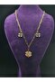 Four Leaf Clover Luck Symbol Stylish Design Stone Embroidered Yellow Color Steel Necklace - 2