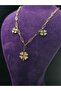 Four Leaf Clover Luck Symbol Stylish Design Stone Embroidered Yellow Color Steel Necklace - 4