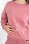 Pink Star Patterned Wide Leg Fleece-Lined Girls' Tracksuit Set 23362 - 3