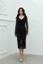 Black Slit Lace Dress with Ruffle Detail on the Front