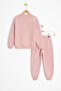 Pink Smiling Face Embroidered Fleece-Lined Girls' Tracksuit Set 23356 - 6