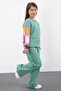 Green Embroidered Sleeves Lace Fleece-Lined Girls Tracksuit Set 23355 - 4