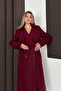 Women's Coat Long Cashmere Belted Buttoned Pocketed Double Breasted Premium Coat - 7