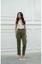 Khaki High Waist Belted Carrot Pants - 3
