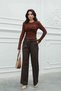 Brown Double Belted Pleated Palazzo Pants