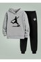 Boy's Hooded Set Şut Printed 3 Thread Ş Fleece-Lined Sweatshirt - Tracksuit Set