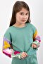 Green Embroidered Sleeves Lace Fleece-Lined Girls Tracksuit Set 23355 - 5