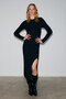 Soreya Women's Round Neck Line Patterned Slit Slim Fit Knitwear Black Dress - 3
