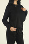 Women's Black Winter Cotton Puff Fabric Crew Neck Jogger Tracksuit Set - 7