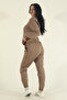 Women's Brown Winter Cotton Puff Fabric Crew Neck Jogger Tracksuit Set - 4