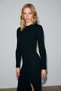 Soreya Women's Round Neck Line Patterned Slit Slim Fit Knitwear Black Dress - 4