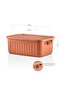طقم حاويات تخزين 30 لتر - مظهر جلدي مع مقابض |   تيراكوتا – أبيض – خليط أخضر - 2