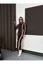 Women's Brown Crew Neck Striped Detail Long Dress - 3