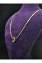 Crescent Moon Model Zircon Stone Fishbone Chain Style Yellow Color Steel Necklace - 5