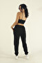 Women's Black Winter Cotton Puff Fabric Waist Elasticated Jogger Sweatpants - 5