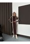 Women's Brown Crew Neck Striped Detail Long Dress - 2