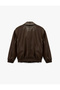 Classic Collar Pocketed Zippered Faux Leather Oversized Bomber Jacket - 4