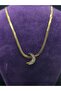 Crescent Moon Model Zircon Stone Fishbone Chain Style Yellow Color Steel Necklace